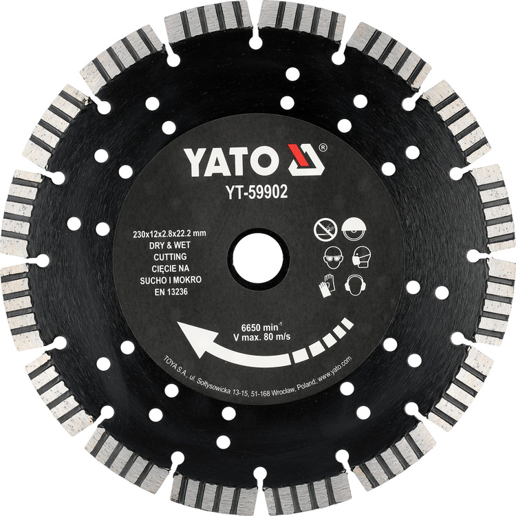 Yato YT-59902 Tarcza diamentowa do betonu żelbetu sucho/mokro 230 mm