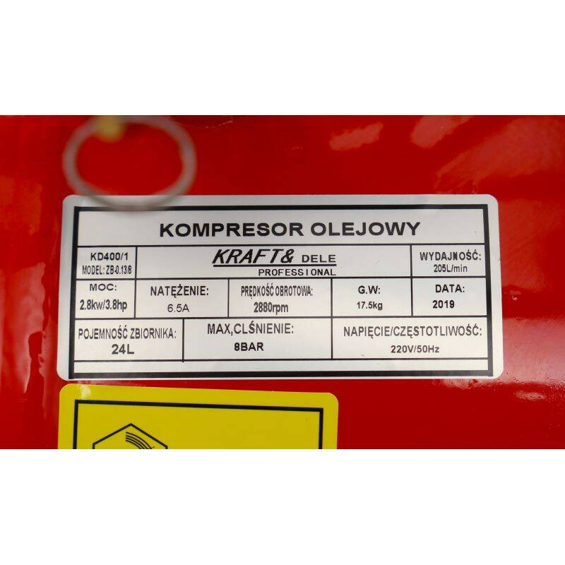 Kraft&Dele KD400 Kompresor Olejowy 24L 8 bar