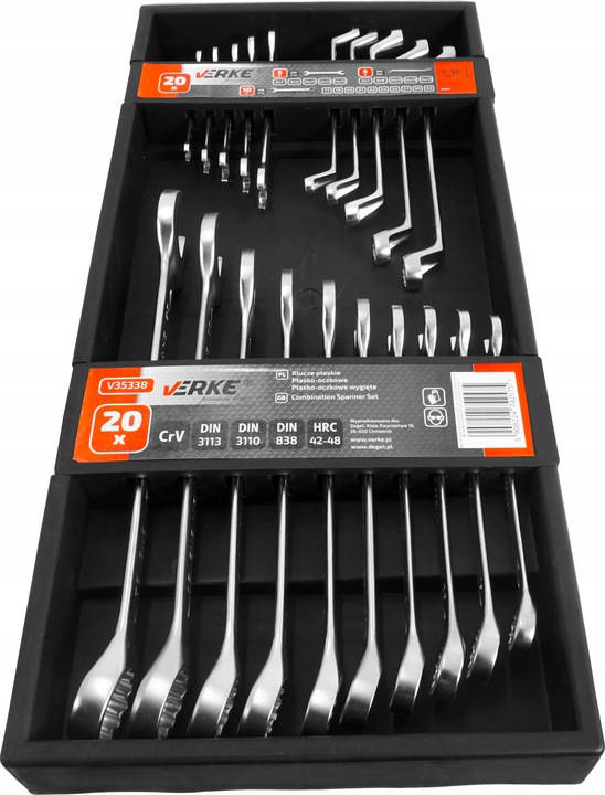 Verke V35338 Klucze pł-oczk, płaskie 20 el. 6-32mm