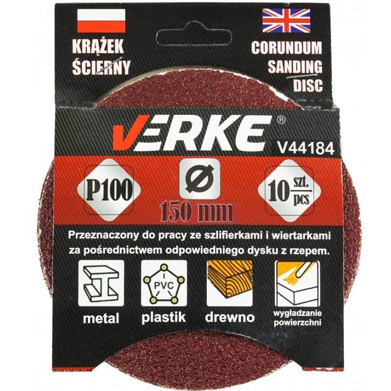 Verke V44184 Krążek ścierny 150mm P100 10szt. 8otw