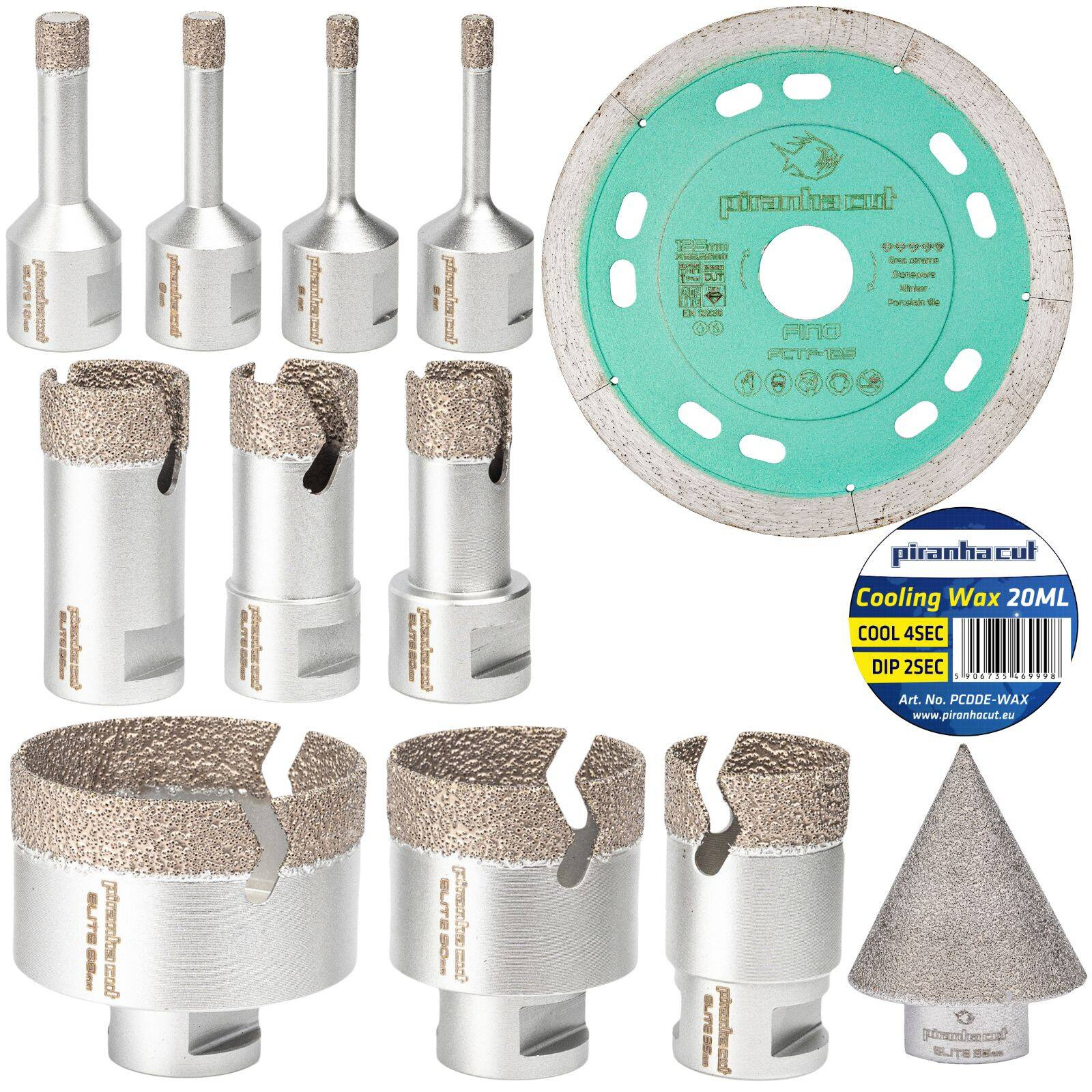 PiranhaCut PCDDE-SET7 Zestaw otwornic tarcz gres