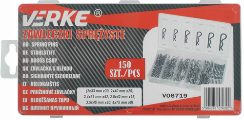 Verke V06719 Zawleczki sprężyste 150 szt. zestaw