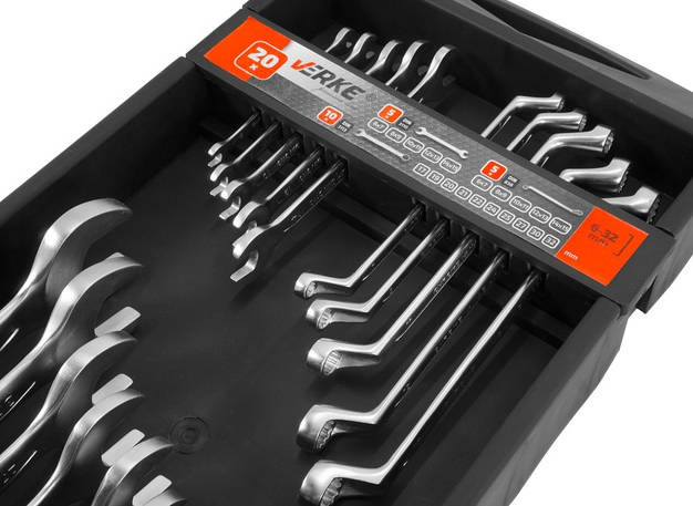 Verke V35338 Klucze pł-oczk, płaskie 20 el. 6-32mm