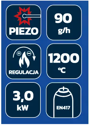 Dedra 31A034 Palnik gazowy z zap PIEZO elast dysza