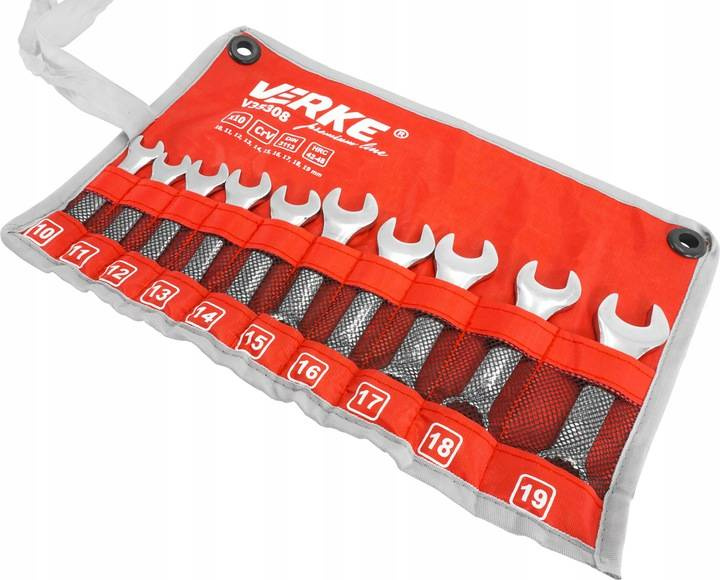 Verke V35308 Klucze płasko-oczkowe krótkie 10-19mm