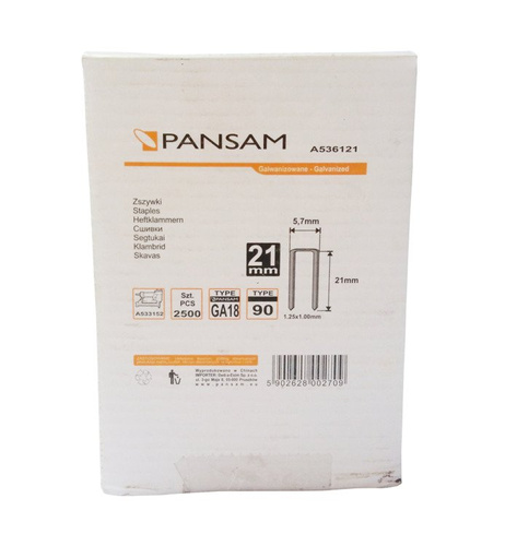 ZSZYWKI STOLARSKIE A536121 TYP90 dł. 21mm 2500szt.