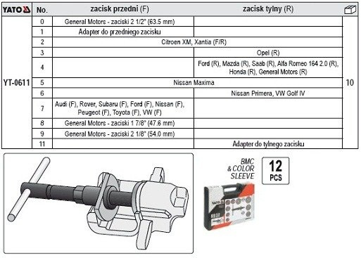 YATO YT-0611 ZESTAW SEPARATORÓW DO ZACISKÓW HAMULC