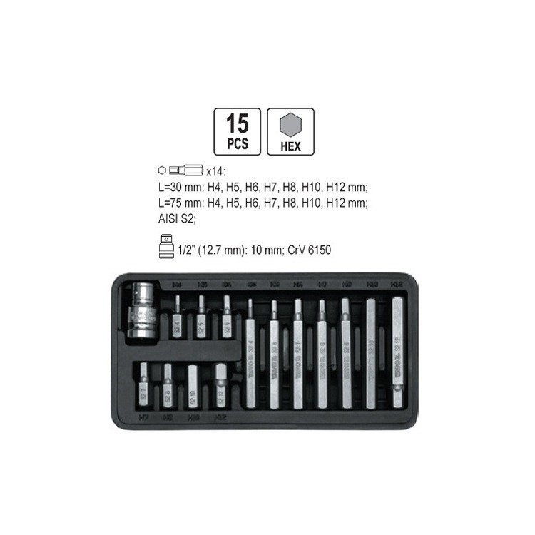 YATO YT-0413 Końcówki wkrętakowe Hex kpl. 15szt.
