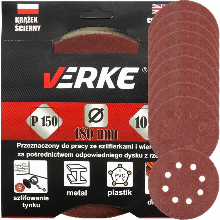 Verke V44196 Krążek ścierny 180mm P150 10szt. 