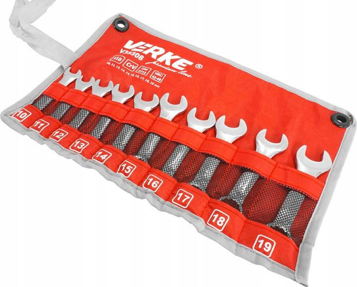 Verke V35308 Klucze płasko-oczkowe krótkie 10-19mm