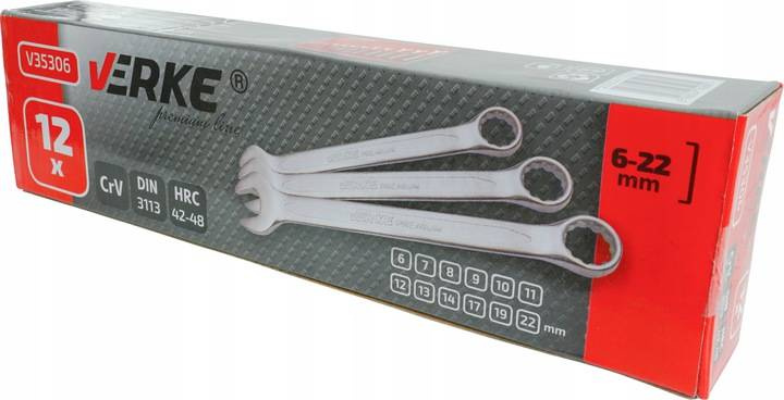Verke V35306 Klucze płasko-oczkowe 12 el. 6-22mm