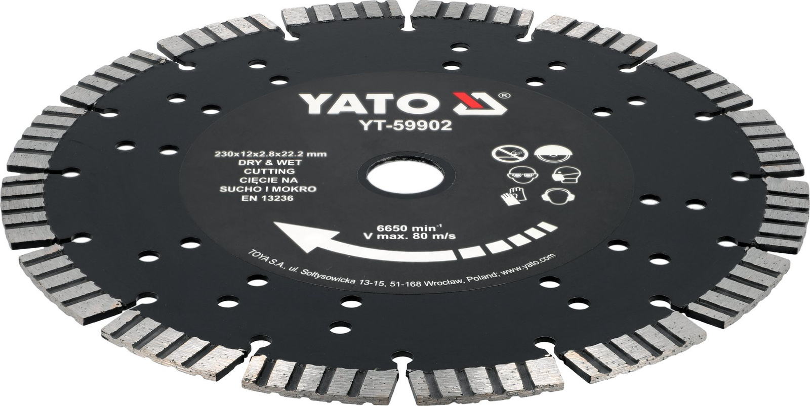 Yato YT-59902 Tarcza diamentowa do betonu żelbetu sucho/mokro 230 mm