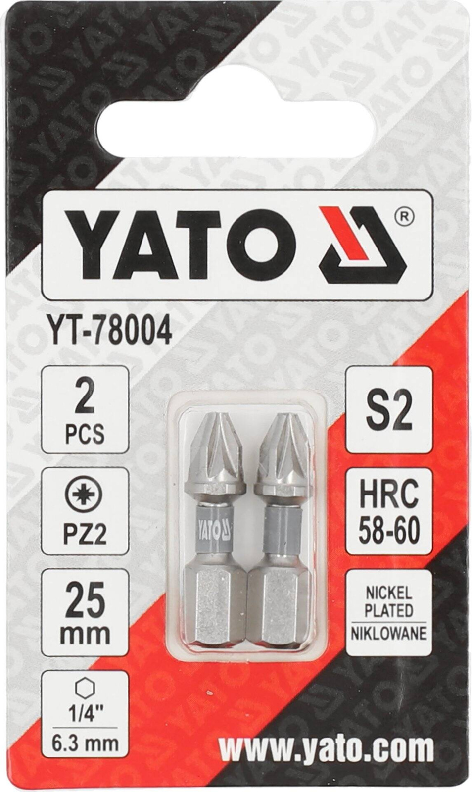 Yato YT-78004 Bity 1/4"X25mm PZ2 2 SZT Ni