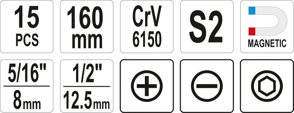 Yato YT-28015 Wkrętak udarowy z magn końcówka 15el