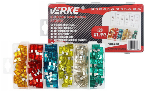 Verke V06738 Bezpieczniki płytkowe 5A-30A 120 szt.