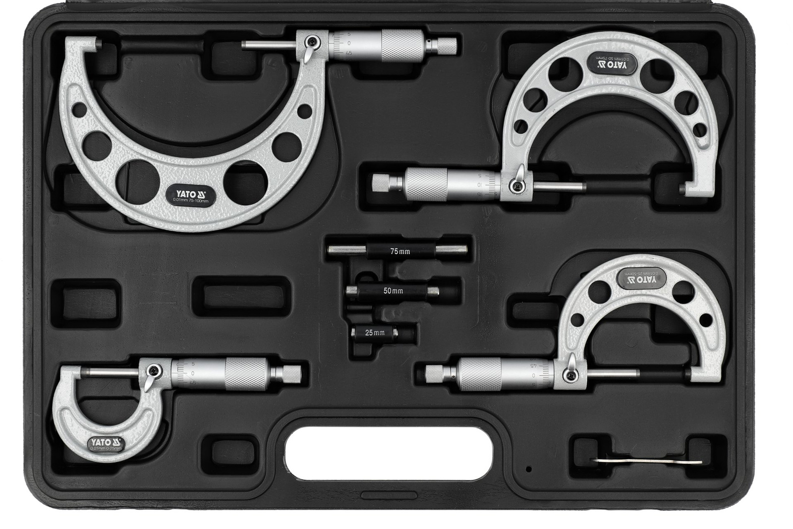 Yato YT-72304 Zestaw czterech mikrometrów zewnętrznych walizka 0-100 mm