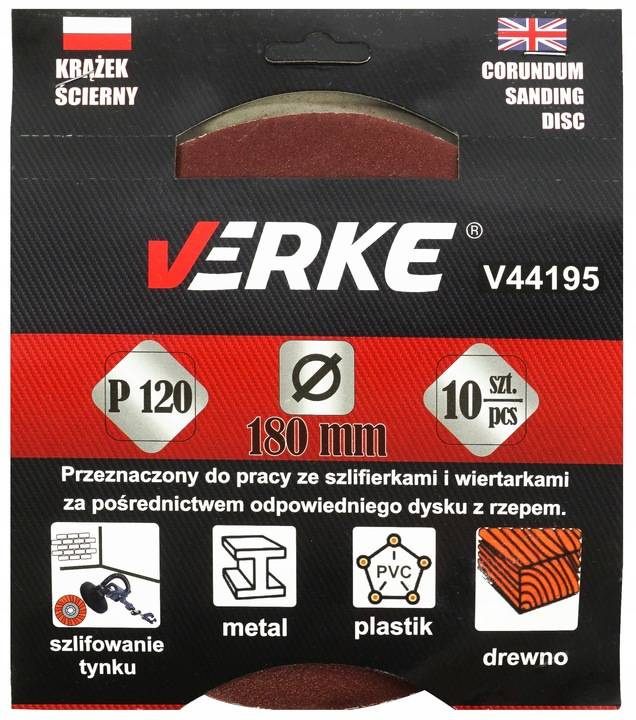 Verke V44195 Krążek ścierny 180mm P120 10szt. 