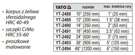 YATO YT-2489 KLUCZ DO RUR CrMo 1-1/2CAL 300MM