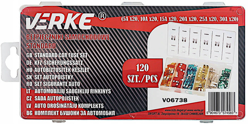 Verke V06738 Bezpieczniki płytkowe 5A-30A 120 szt.