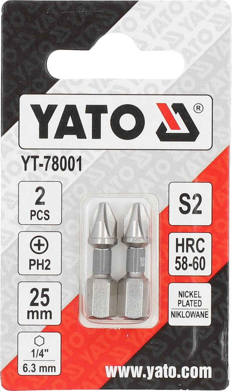 Yato YT-78001 Bity 1/4"X25mm PH2 2 SZT Ni