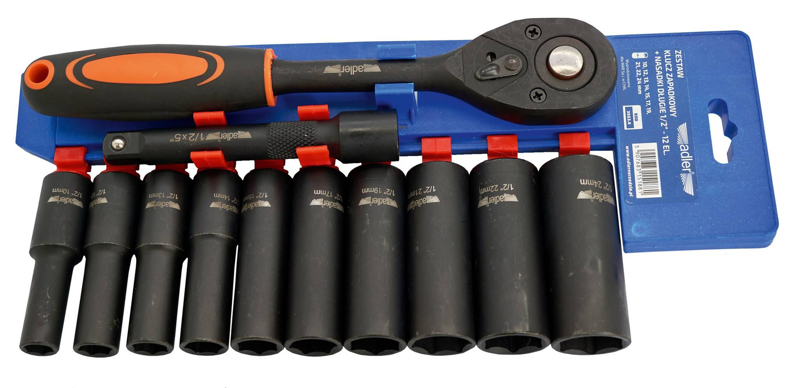 Adler 3553.4 Zestaw kluczy nasadowych 1/2'' 12 el
