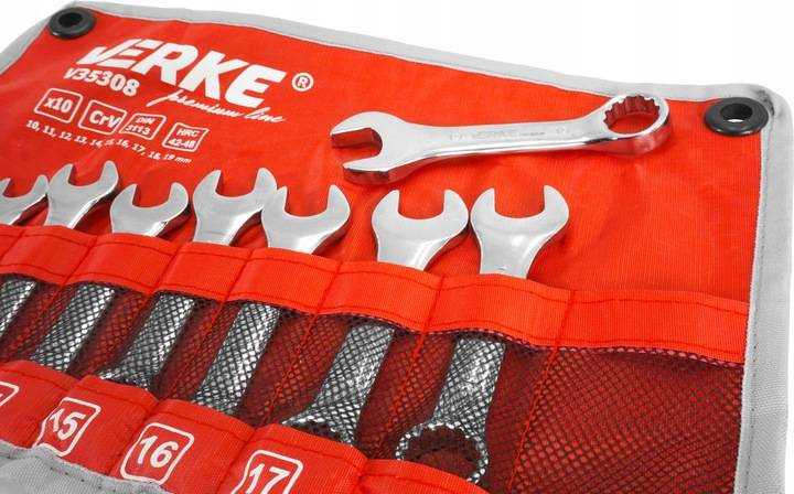 Verke V35308 Klucze płasko-oczkowe krótkie 10-19mm