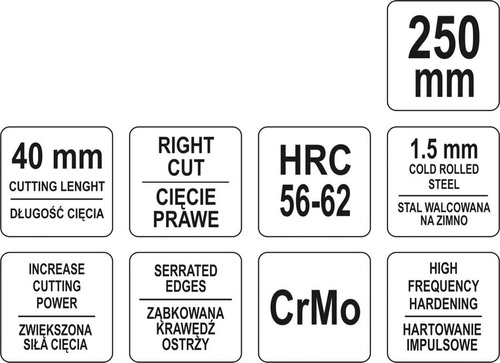 Yato YT-1961 Nożyce do cięcia blachy, prawe 250 mm
