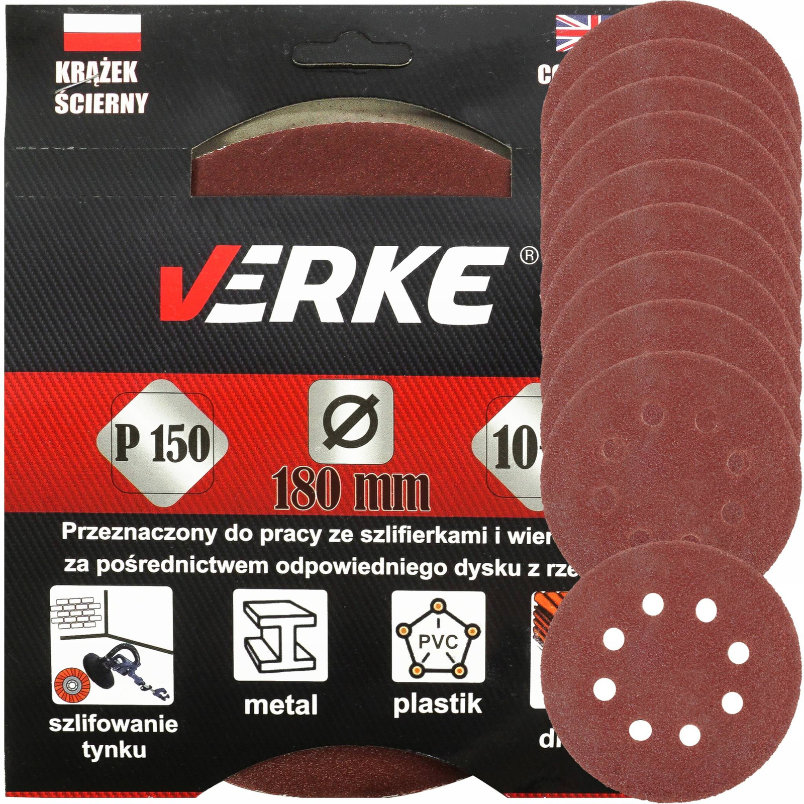 Verke V44196 Krążek ścierny 180mm P150 10szt. 