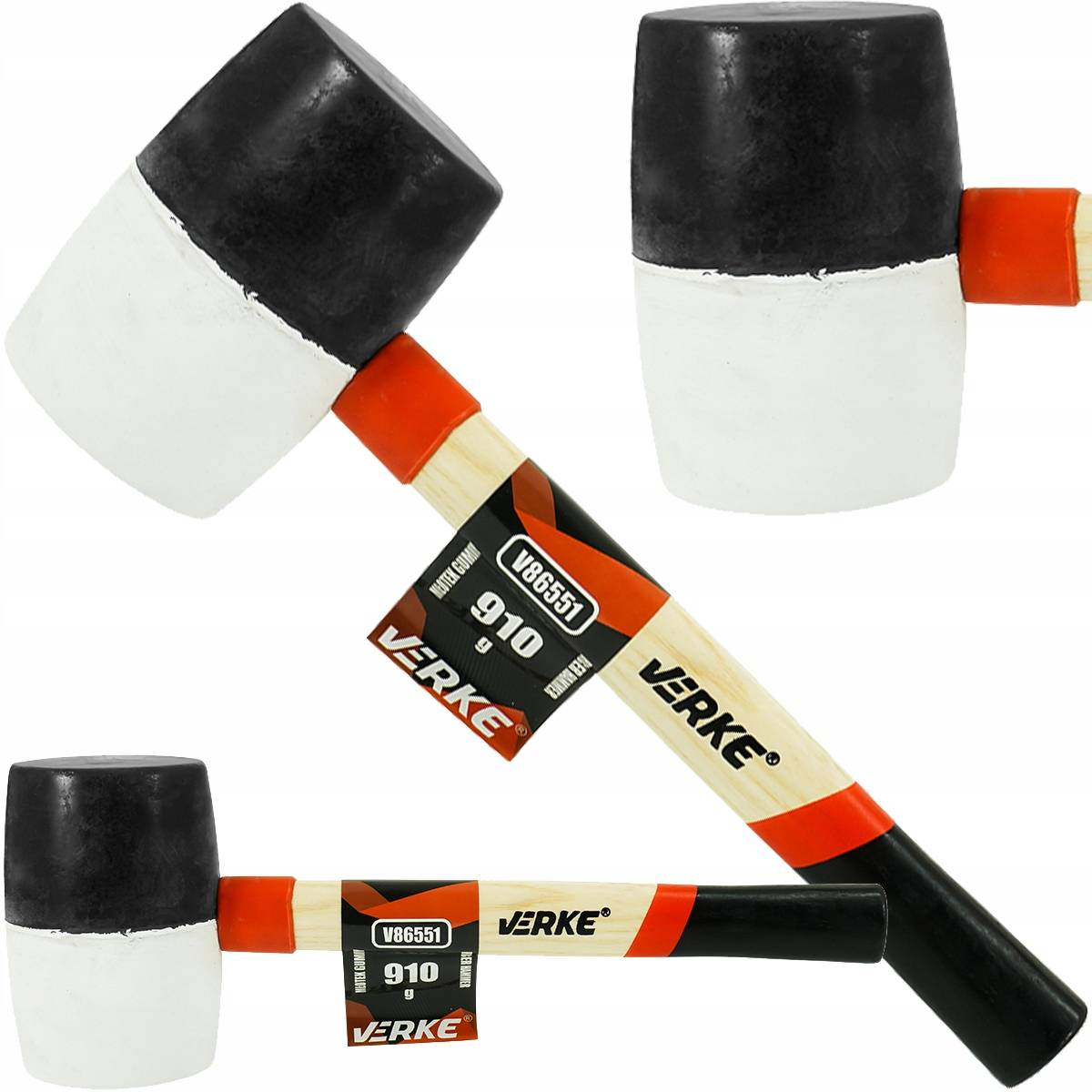 Verke V86551 Młotek gumowy, trzonek drewniany 910g