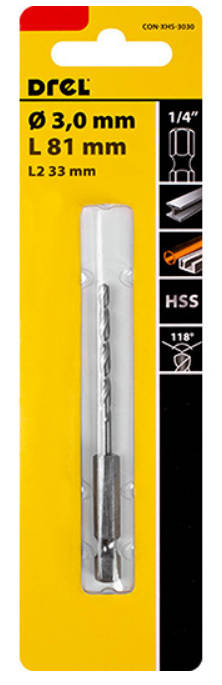 DREL CON-XHS-3030 Wiertło do metalu 3 mm HEX