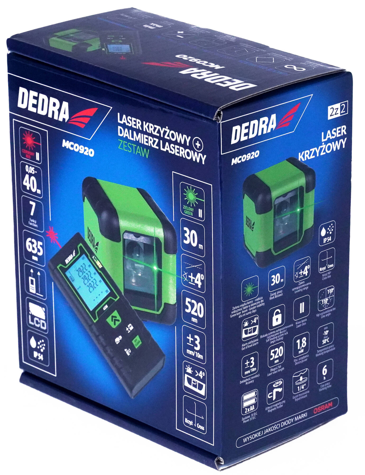 Dedra MC0920 Laser krzyżowy zielony + dalmierz 40m
