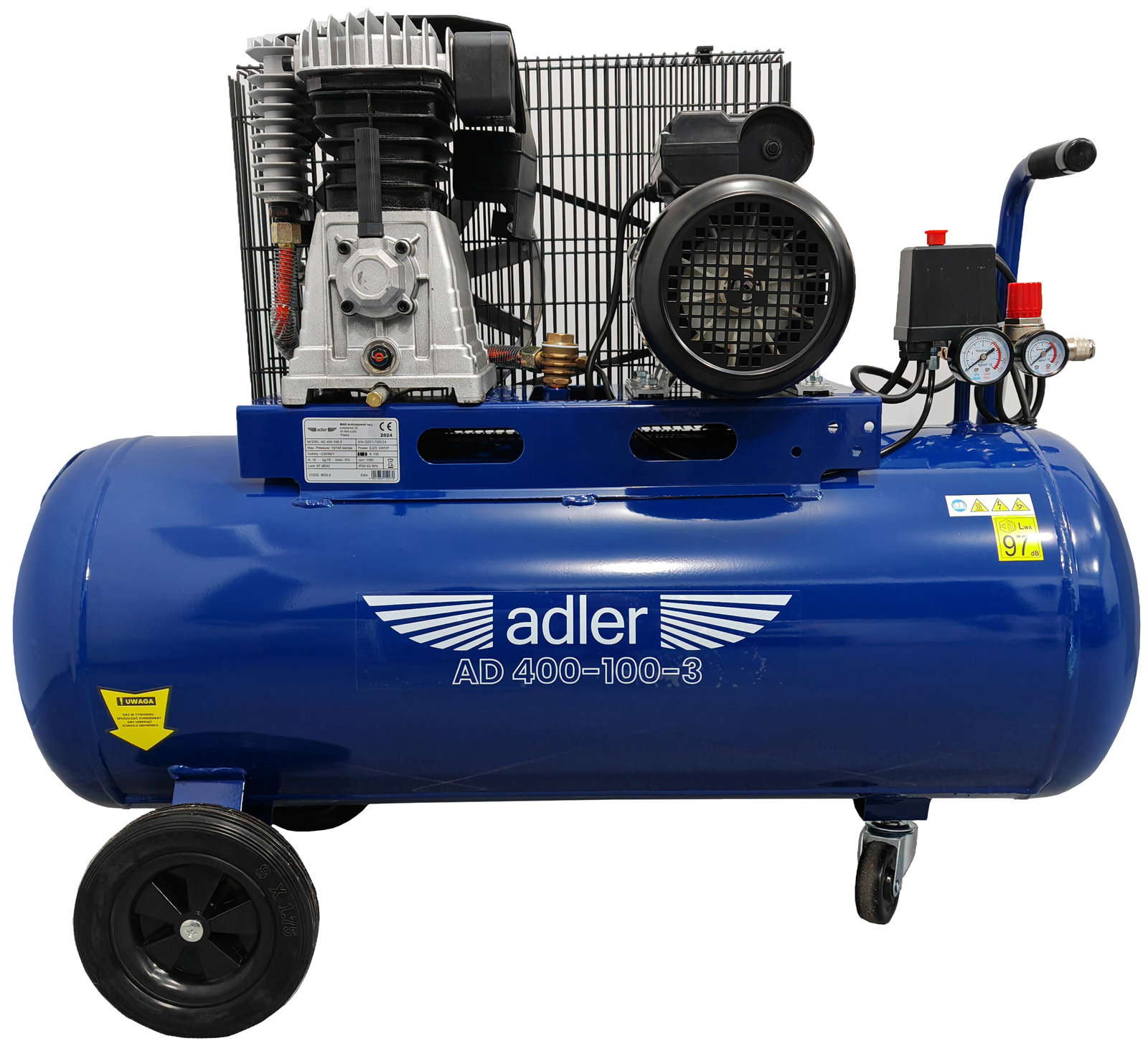 Adler AD 400-100-3 Sprężarka dwutłokowa 100l 10bar
