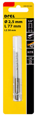 DREL CON-XHS-3025 Wiertło do metalu 2,5 mm HEX