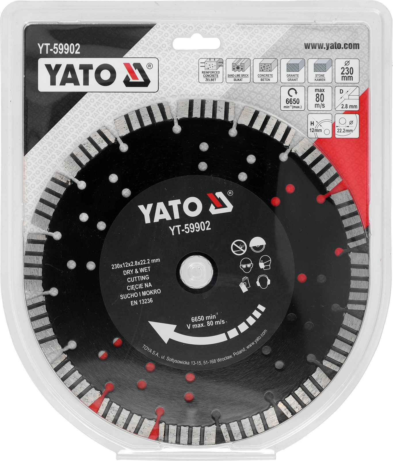 Yato YT-59902 Tarcza diamentowa do betonu żelbetu sucho/mokro 230 mm