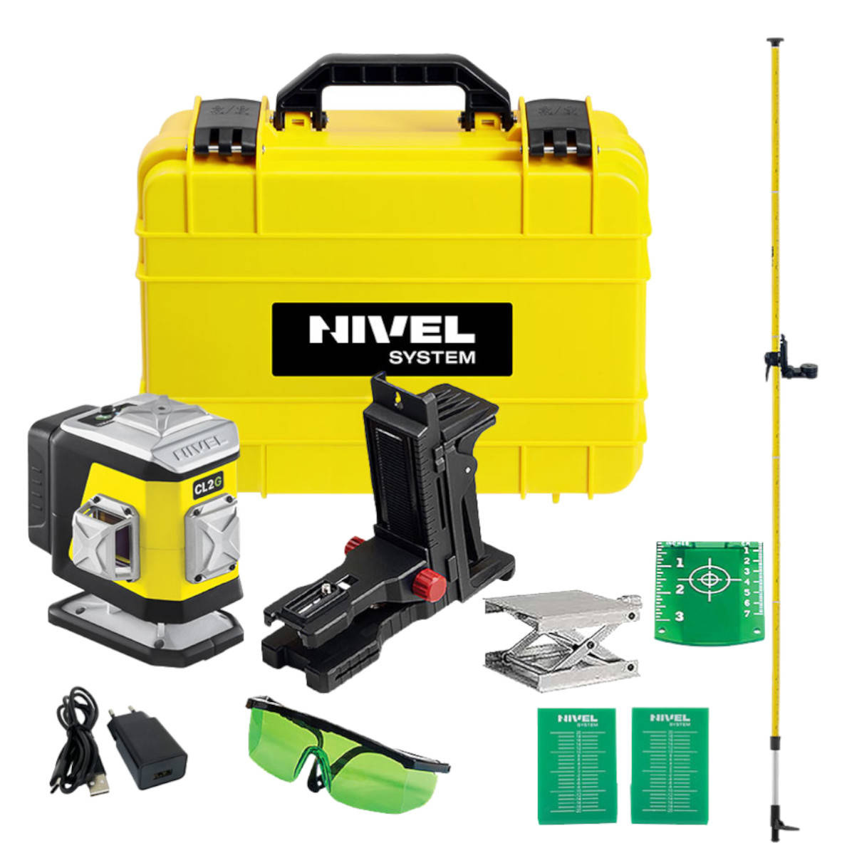 Nivel System CL2G Laser krzyżowy zielony + tyczka