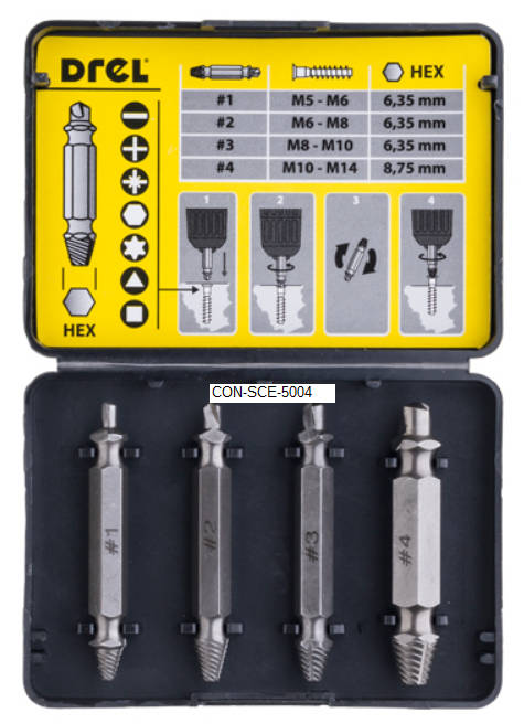 Drel CON-SCE-5004 Wykrętaki do urwanych śrub 4szt.
