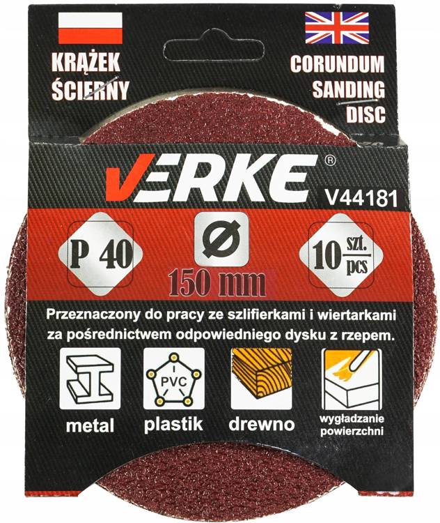 Verke V44181 Krążek ścierny 150mm P40 10szt. 