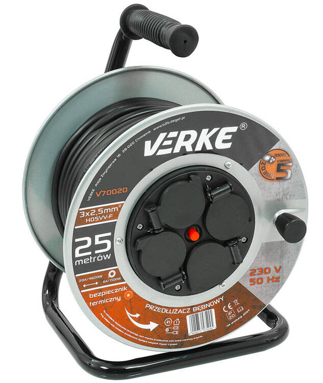 Verke V70020 Przedłużacz bębnowy 3x2,5mm 25m