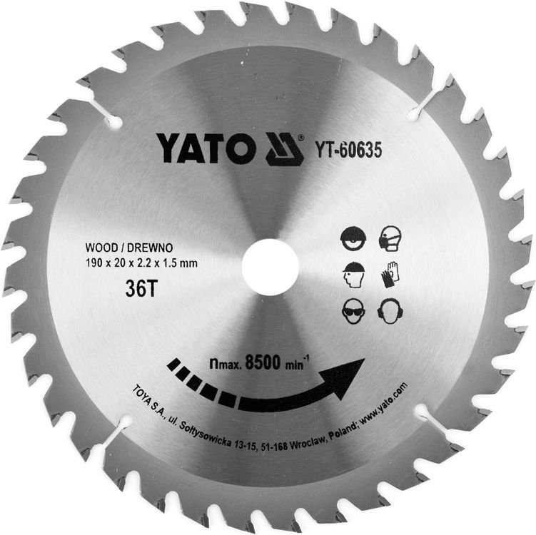 Yato YT-60635 Tarcza widiowa do drewna 190 mm 36 T