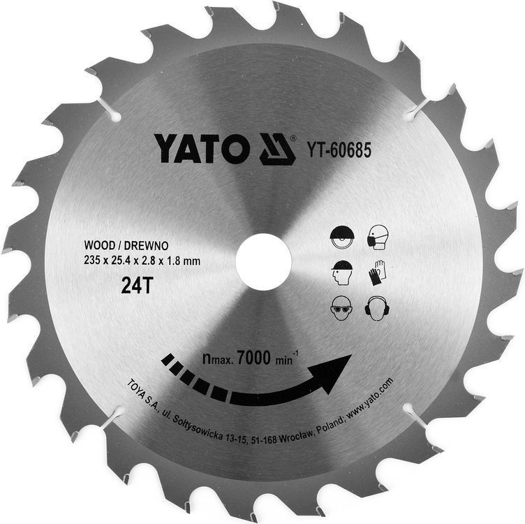 Yato YT-60685 Tarcza widiowa do drewna 235 mm 24 T