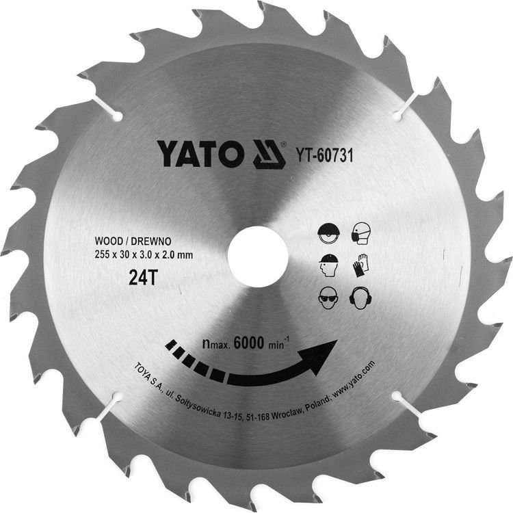 Yato YT-60731 Tarcza widiowa do drewna 255 mm 24 T