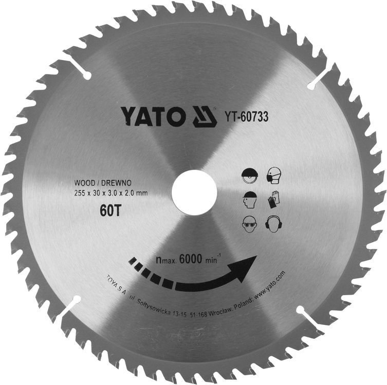 Yato YT-60733 Tarcza widiowa do drewna 255 mm 60 T