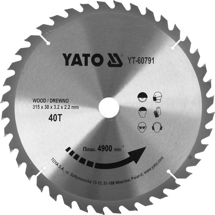 Yato YT-60791 Tarcza widiowa do drewna 315 mm 40 T