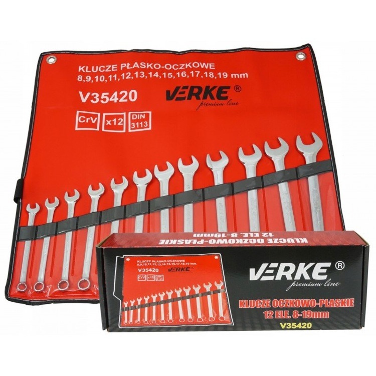 Verke V35420 Klucze płasko oczkowe 8-19 mm 12 szt