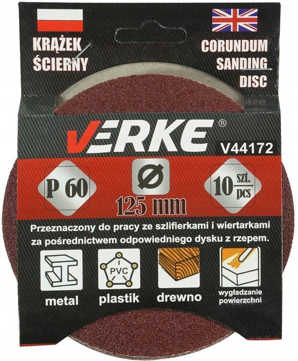 Verke V44172 Krążek ścierny 125mm P60 10szt. 