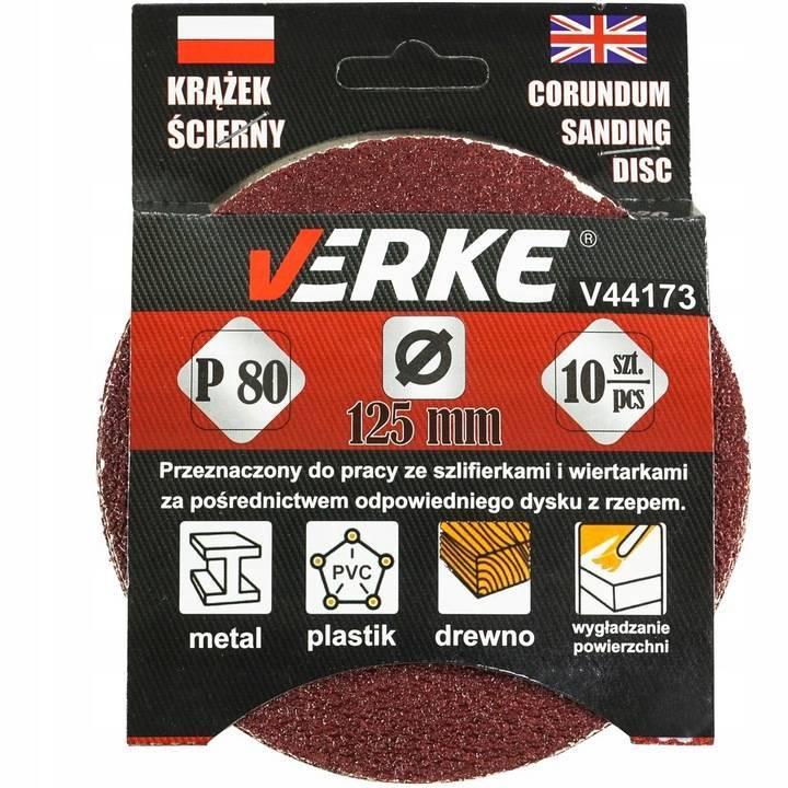 Verke V44173 Krążek ścierny 125mm P80 10szt. 