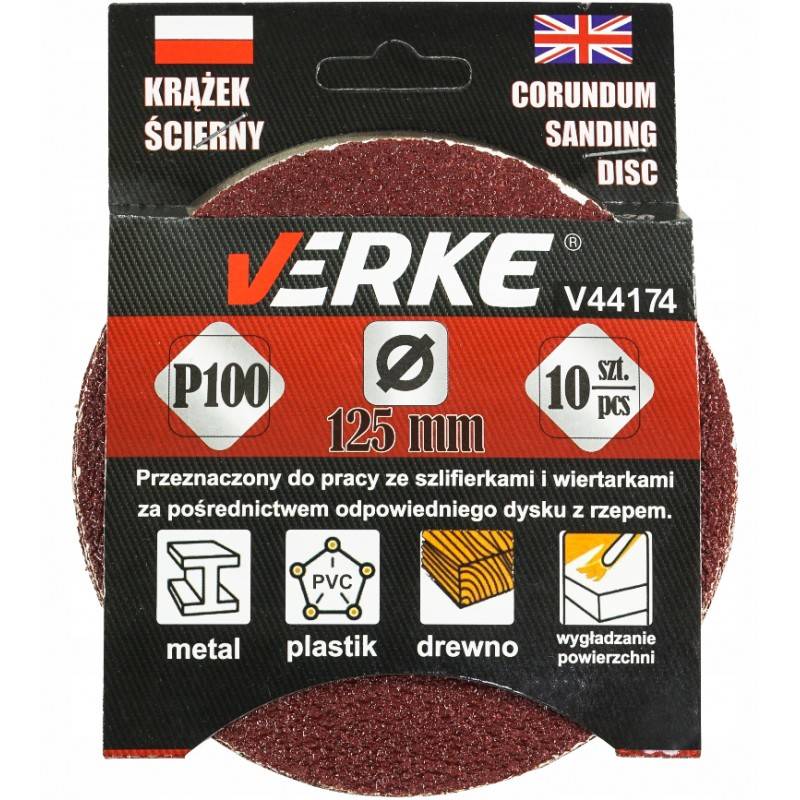 Verke V44174 Krążek ścierny 125mm P100 10szt. 8otw