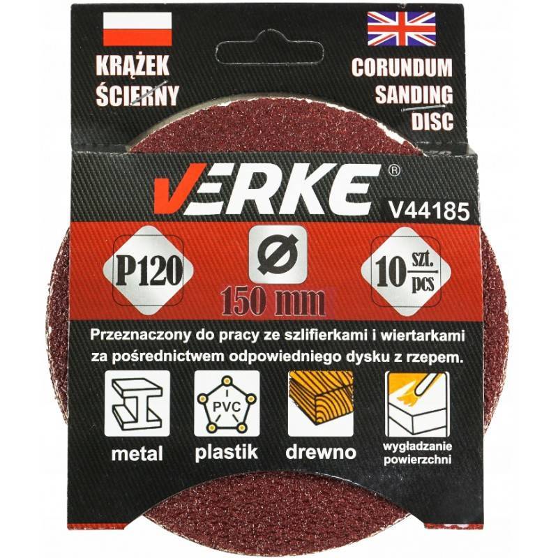 Verke V44185 Krążek ścierny 150mm P120 10szt. 8otw