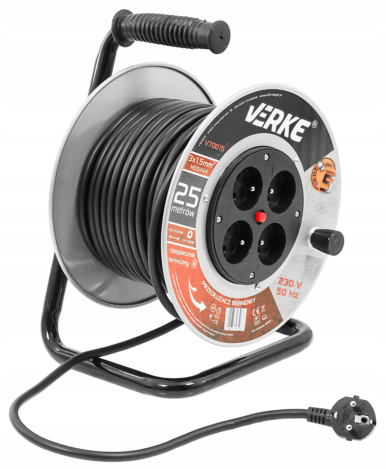 Verke V70015 Przedłużacz bębnowy 3x1,5mm 25m 