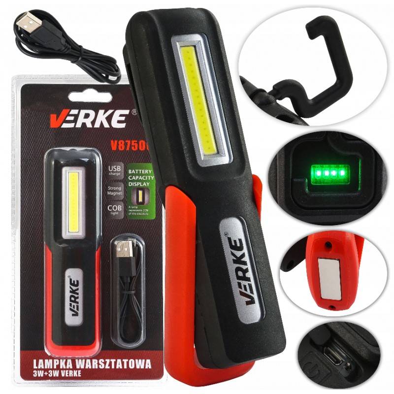 Verke V87500 Latarka warsztatowa lampka USB LED 